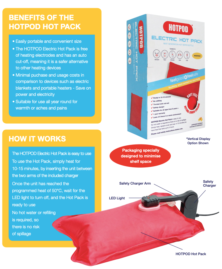 HOTPOD Electric Hot Pack Water Bottle Reheatable Pillow Pad