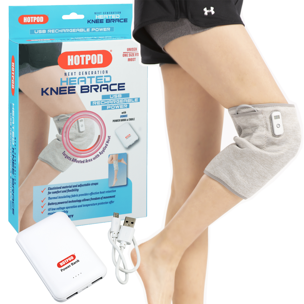 HOTPOD Heated Knee Brace Pain Relief Arthritis Joint Pain Support