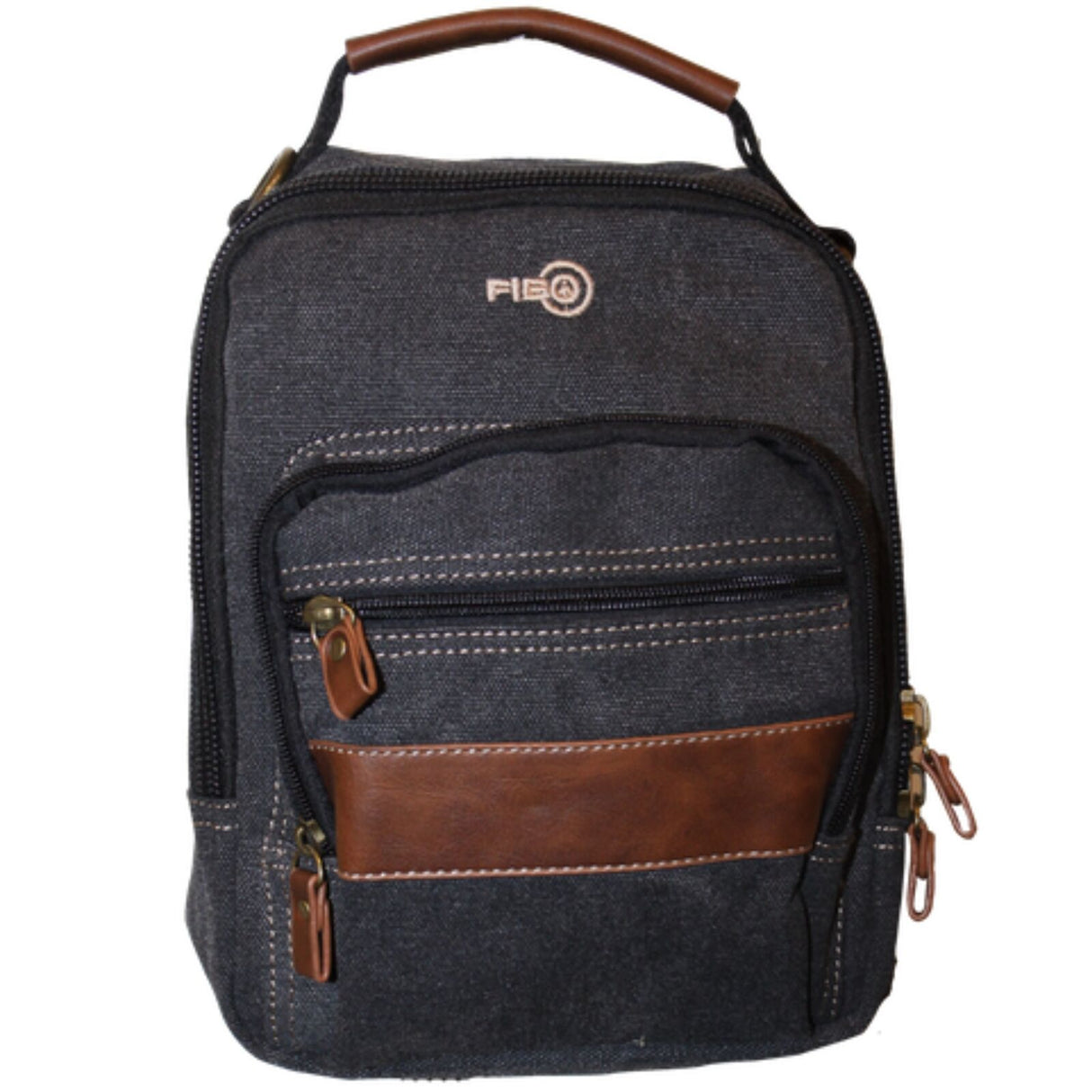 FIB Canvas Sling Bag Shoulder Strap Messenger Travel Pack w Tablet Pocket - Black