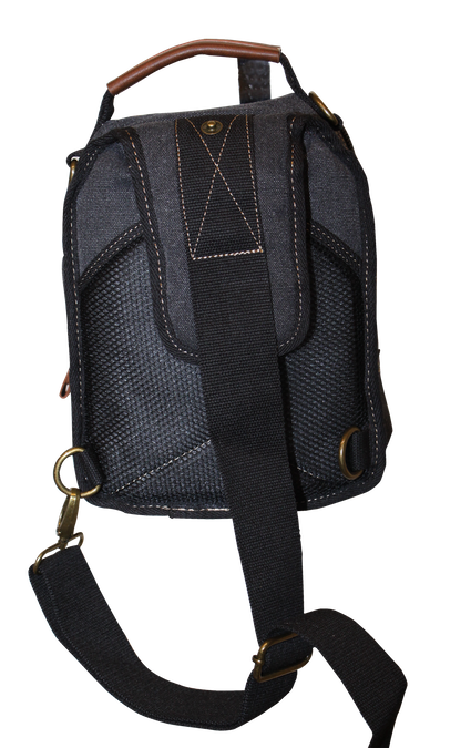 FIB Canvas Sling Bag Shoulder Strap Messenger Travel Pack w Tablet Pocket - Black