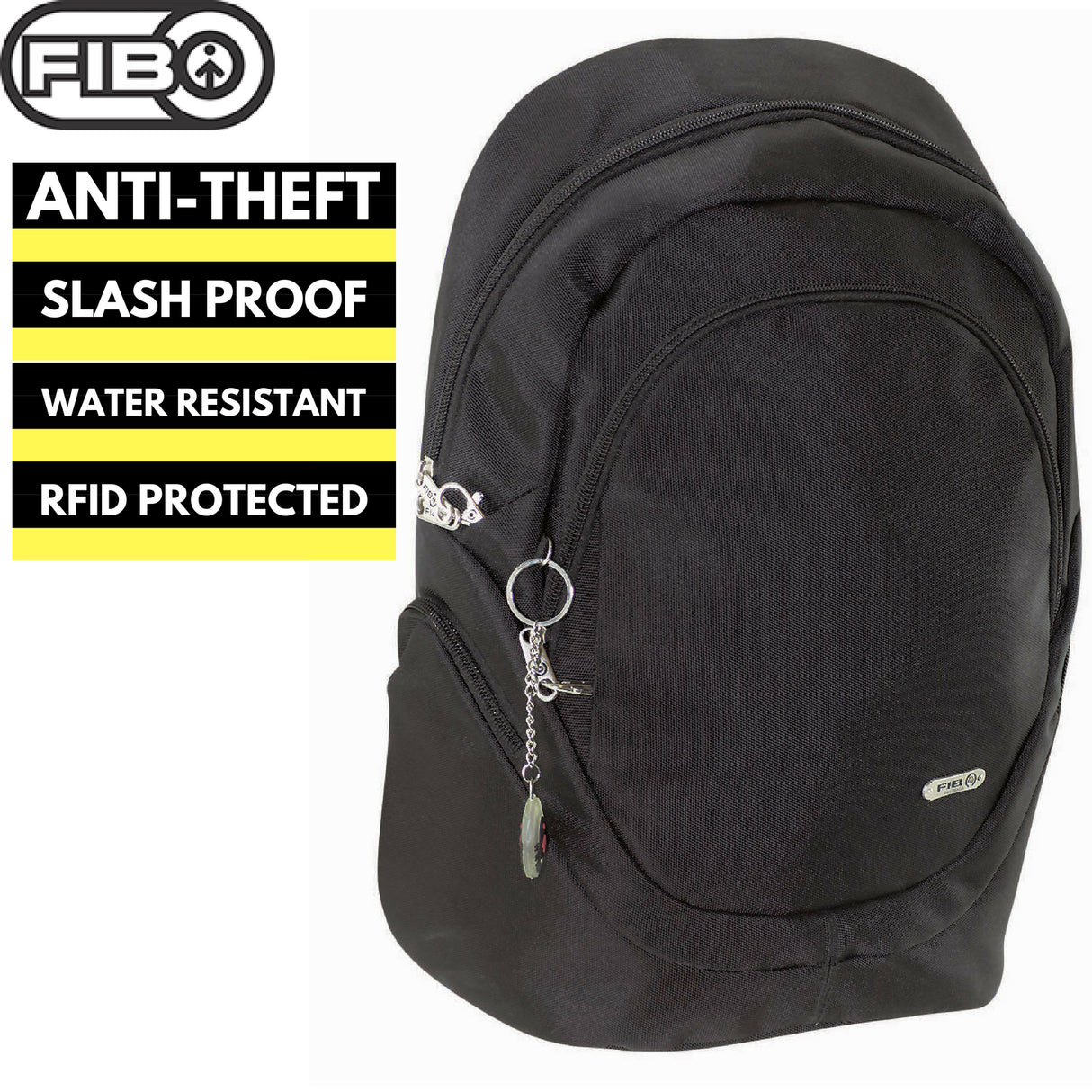 FIB Anti-Theft Slash Proof Back Pack RFID Bag w Laptop Pocket - Black