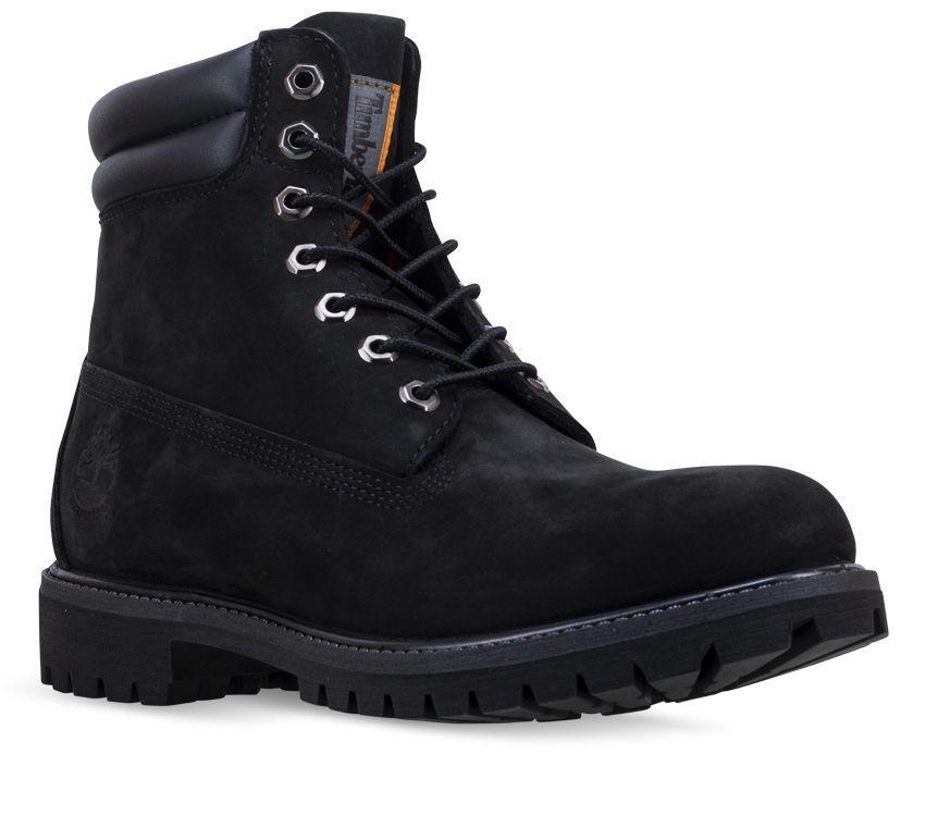 Timberland Mens 6-inch Double Collar Boots Leather Shoes Lightweight - Black Nubuck