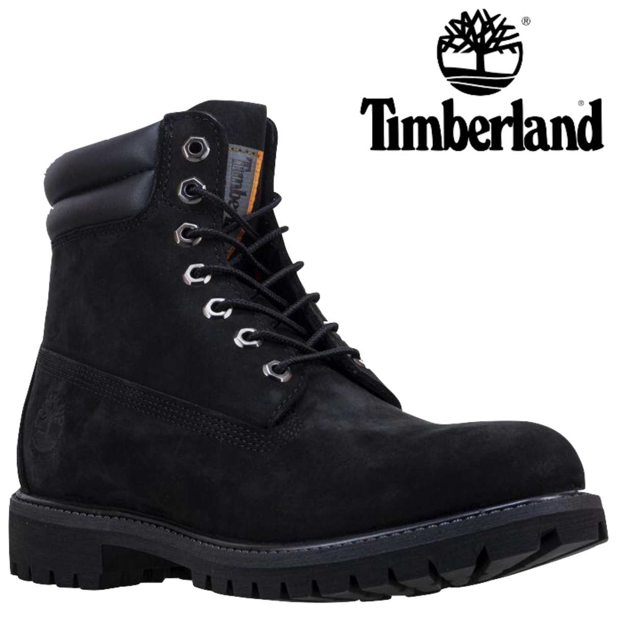Timberland Mens 6-inch Double Collar Boots Leather Shoes Lightweight - Black Nubuck