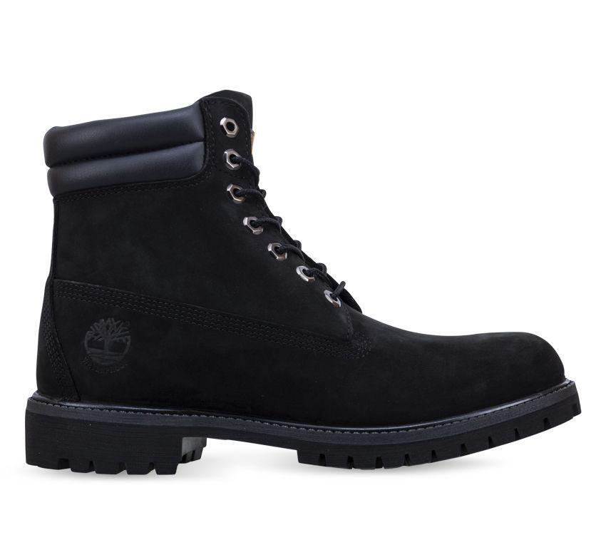 Timberland Mens 6-inch Double Collar Boots Leather Shoes Lightweight - Black Nubuck