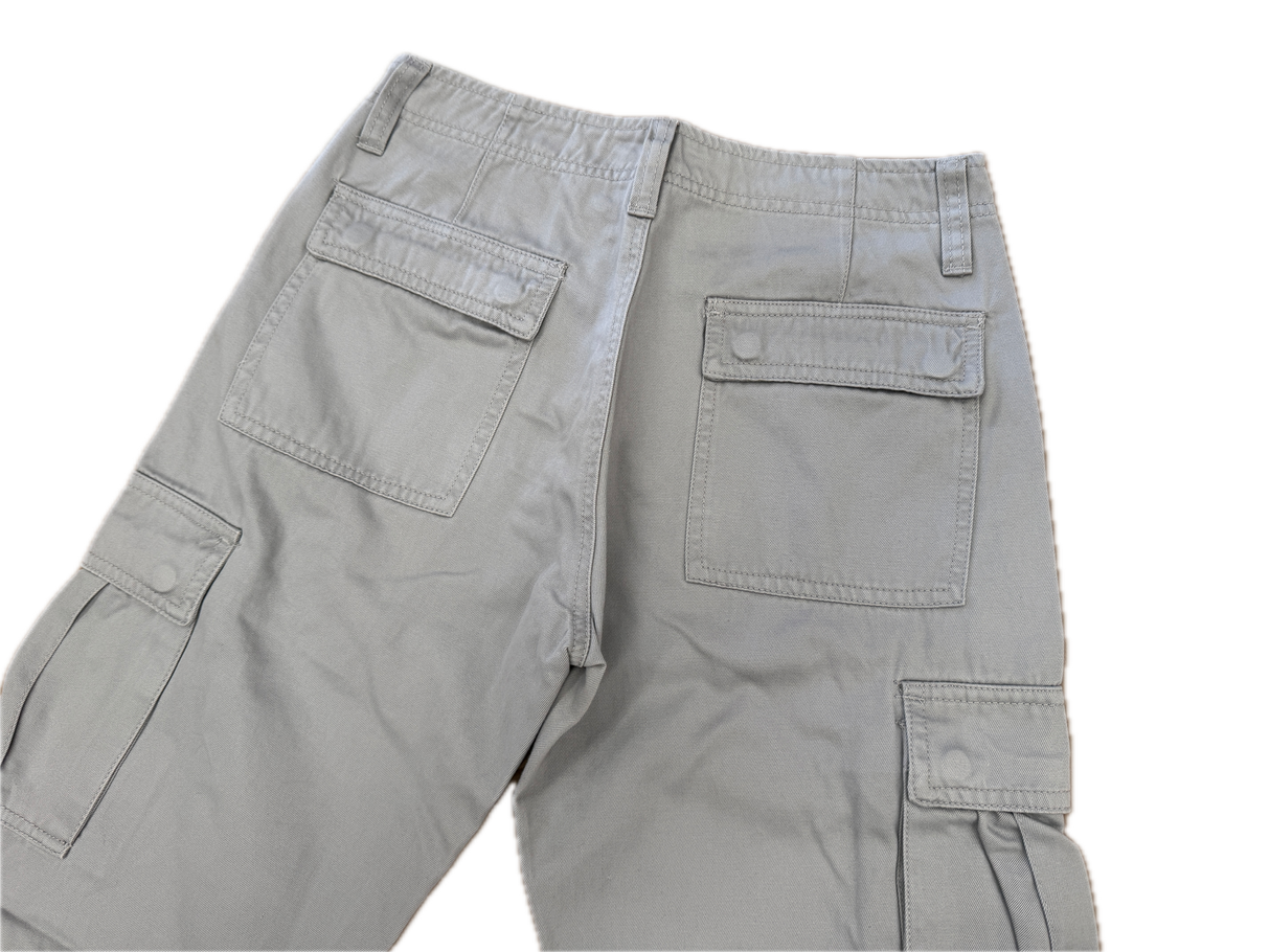 Mens 100% Cotton Cargo Pants Relaxed Easy Fit Straight Leg in Light Grey