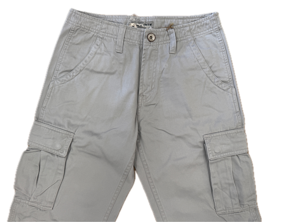 Mens 100% Cotton Cargo Pants Relaxed Easy Fit Straight Leg in Light Grey