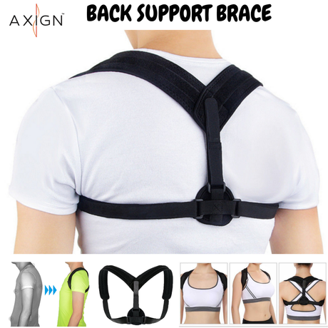 AXIGN Medical Posture Support Back Support Brace Corrector Strap Lumbar - Black