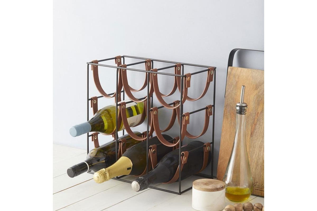Academy 32.5cm Orwell 9 Bottle Red/White Wine Rack Storage/Holder Stand - Black/Brown
