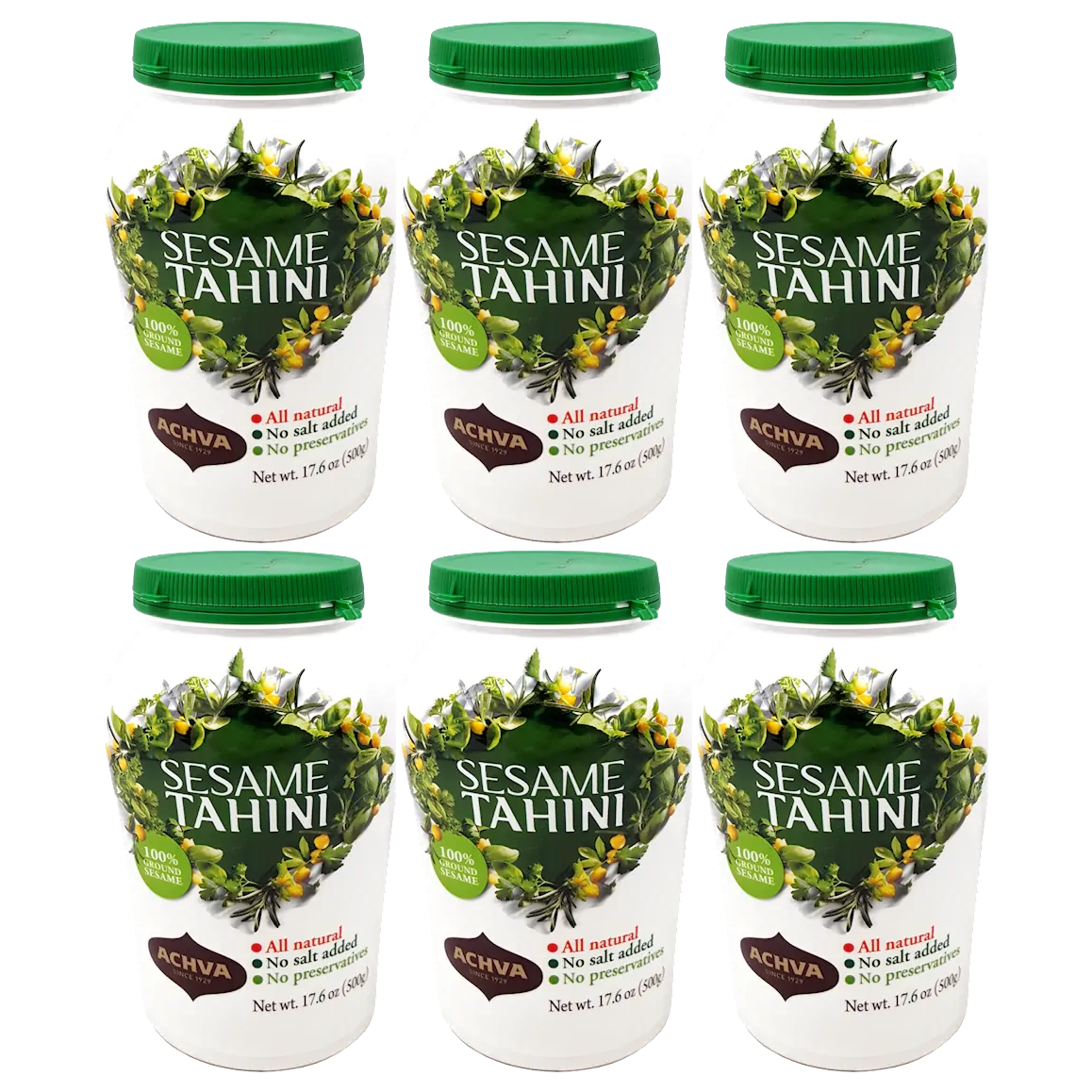 6x 500g Achva Sesame Tahini Paste Bulk Pack - 100% Ground Sesame Seeds (All Natural)