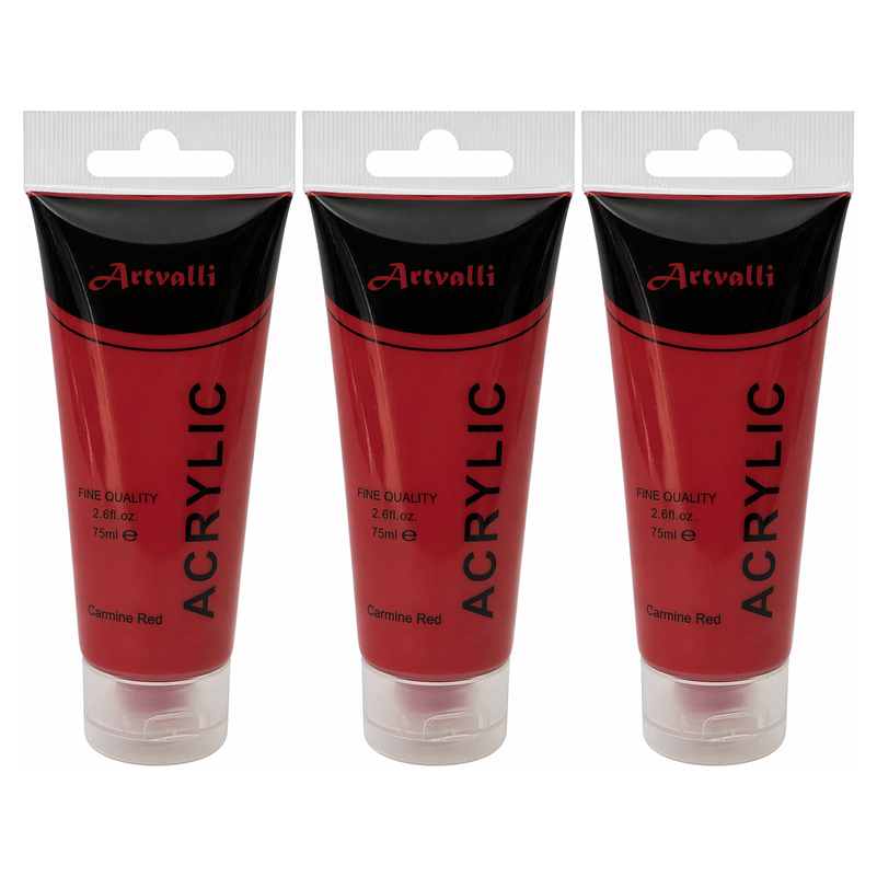 3x Artvalli Artists Acrylic Paint Bulk Pack - Carmine Red 75ml Tube (Water Based & Non Toxic)