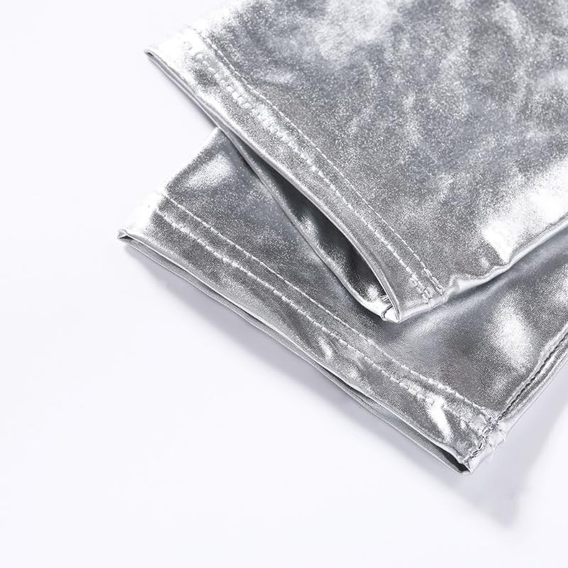 Adult Metallic Leggings Shiny Neon Stretch Dance Costume Fancy Dress Pants in Silver