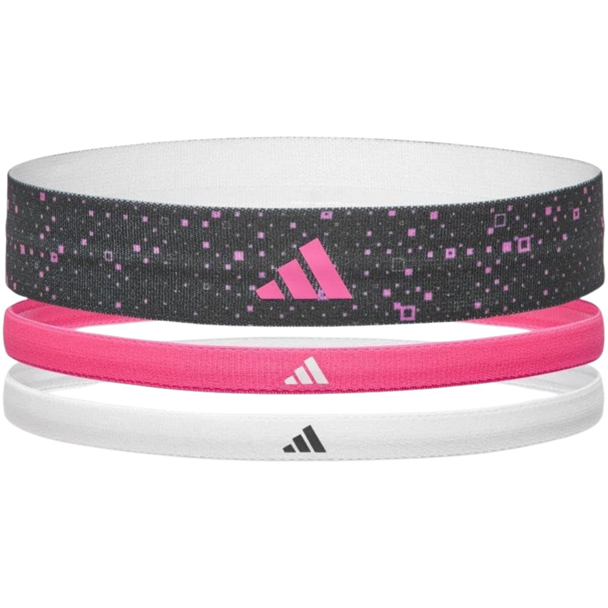 Adidas 3pk Hairbands Non-Slip Headbands Elastic One Size Washable in Graphic Black Pink White