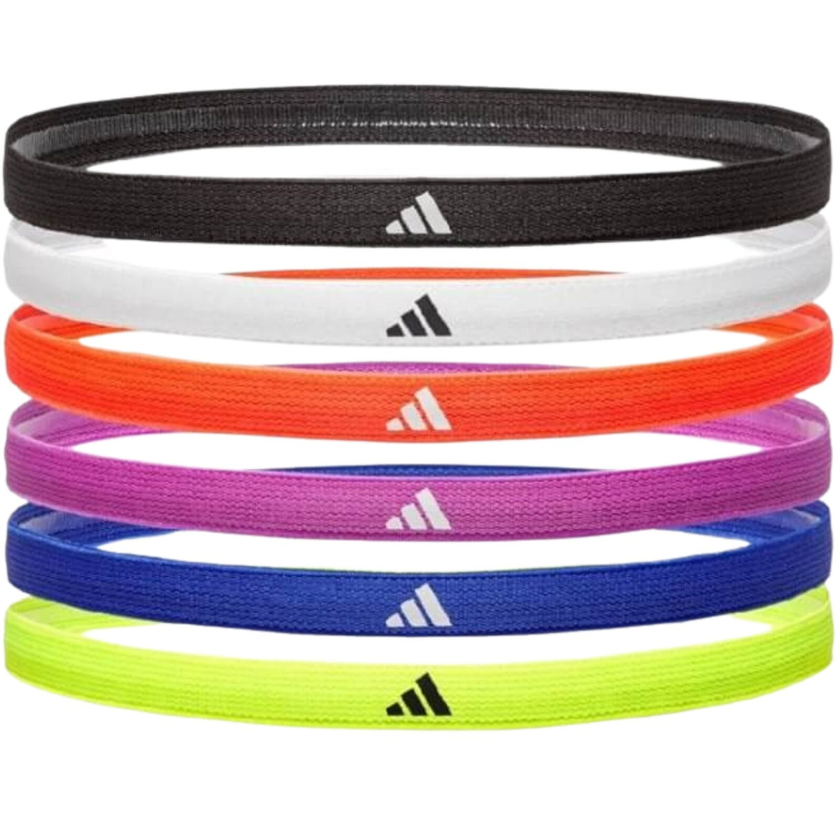 Adidas 6pk Hairbands Headbands Non-Slip Silicone in Black White Red Purple Yellow Blue