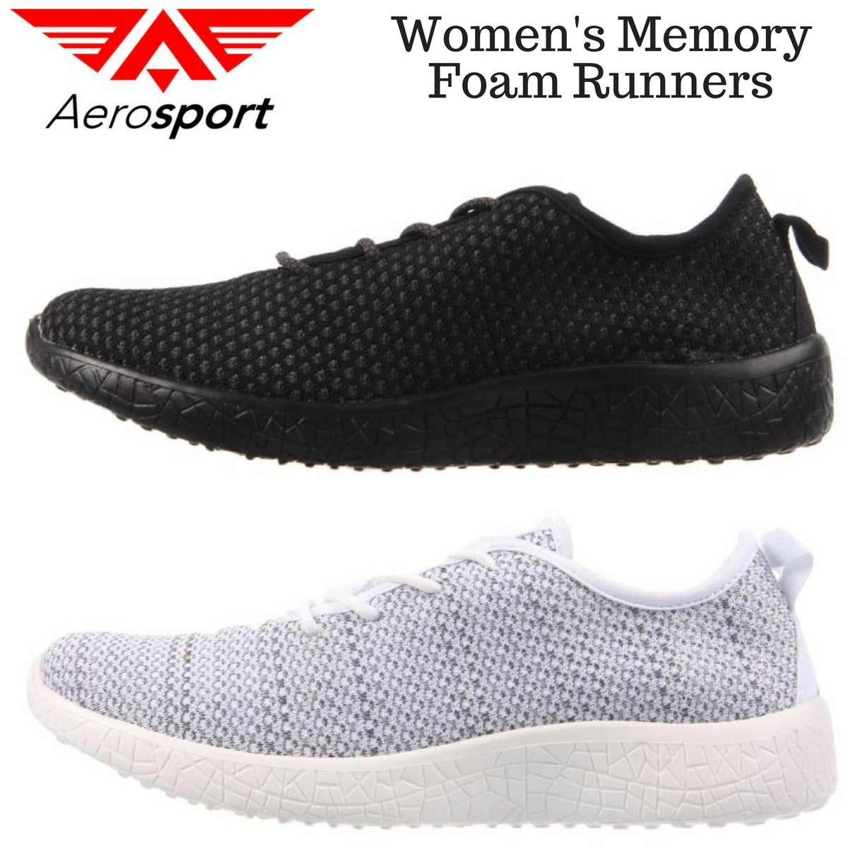 AEROSPORT Impress Womens Memory Foam Runners Sneakers Gym Knit Mesh - Black