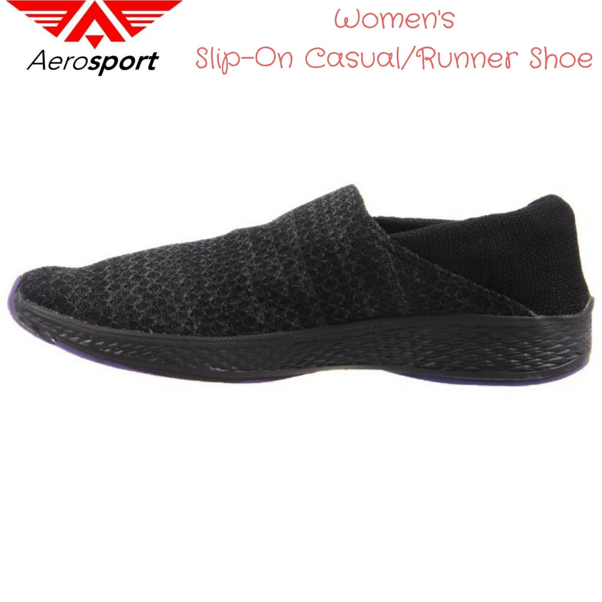 AEROSPORT Strive Womens Casual Runners Gym Shoes Knit Mesh Jogging in Black