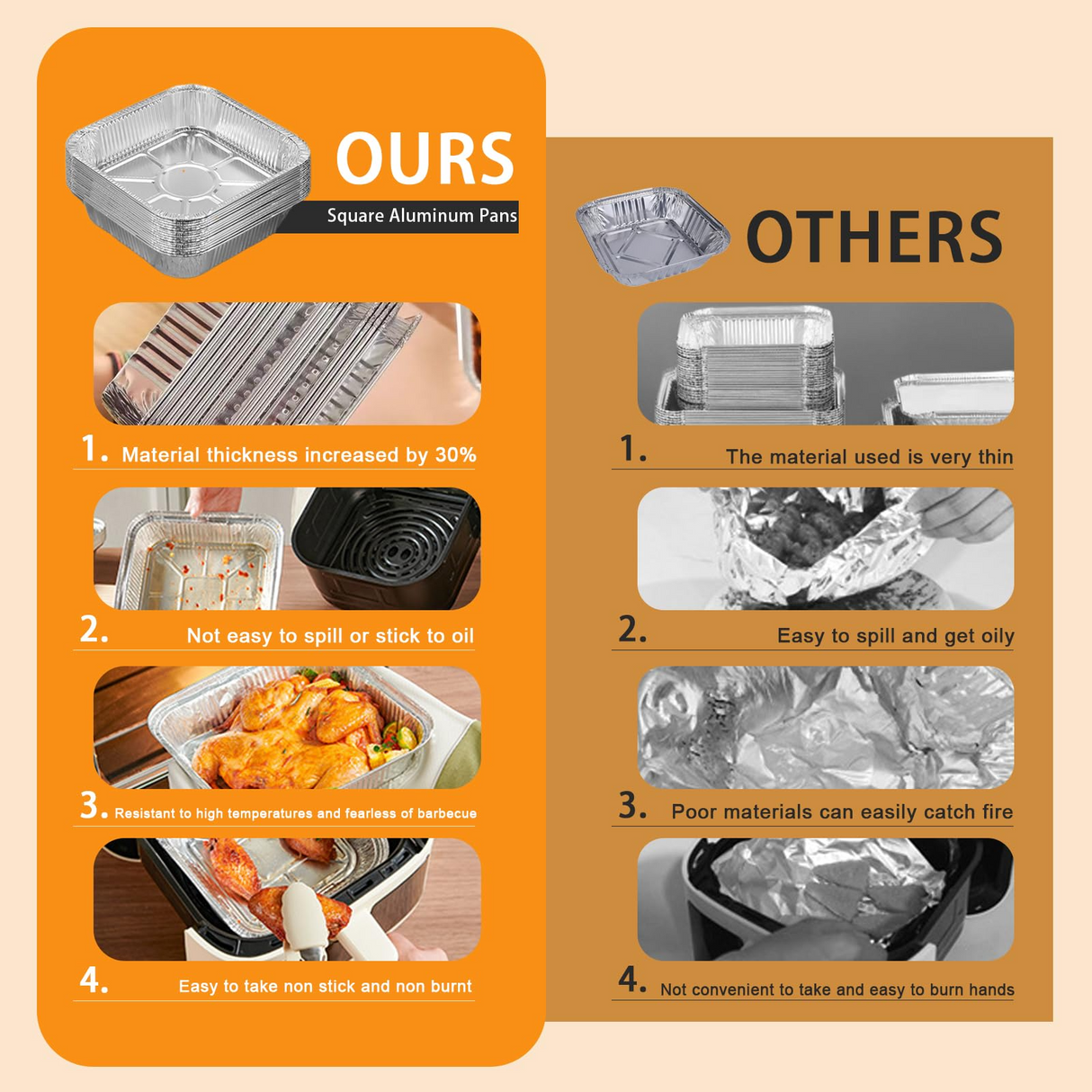 320x Disposable Square Aluminium Foil Baking Trays Bulk Pack - Suits Air Frying (20x20x4.5cm)