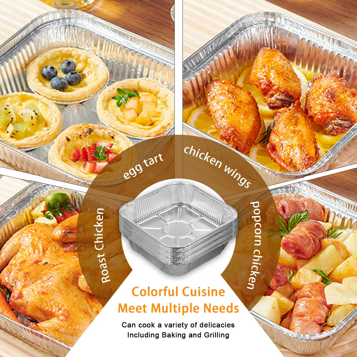 320x Disposable Square Aluminium Foil Baking Trays Bulk Pack - Suits Air Frying (20x20x4.5cm)