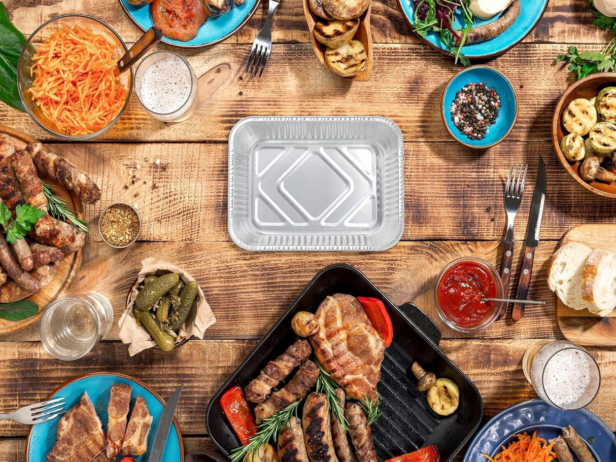 144x Large Aluminium Foil Containers with Lids (22cm*15cm*4.5cm)