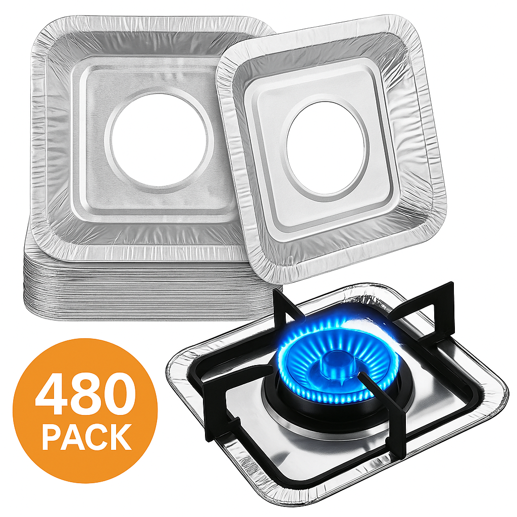 480x Aluminium Disposable Foil Stove Burner Covers (14cm x 12xm x 4.5cm)