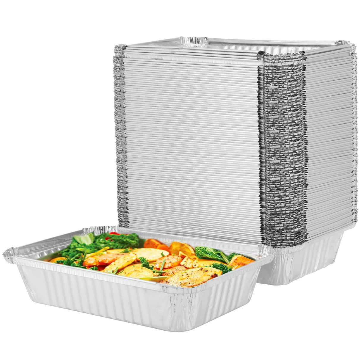 48x Jumbo Aluminium Foil Container Trays Bulk Pack - Food/Baking/Roasting Pans (52x32x8.5cm)