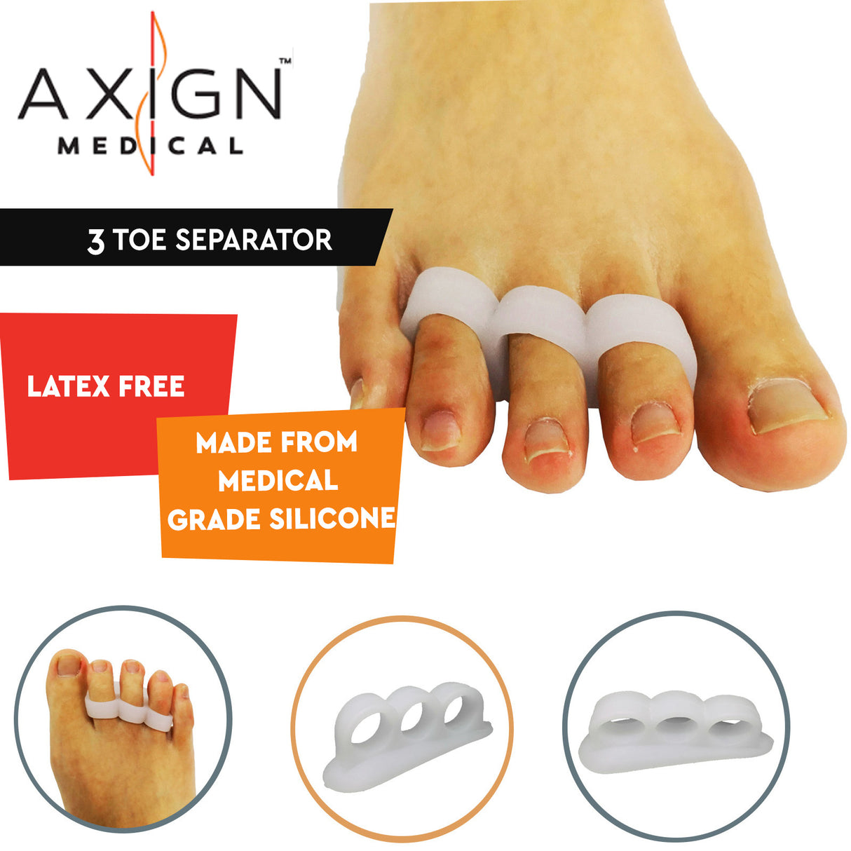 Axign Silicone 3 Toe Separator & Bunion Spacer - 1 Pair