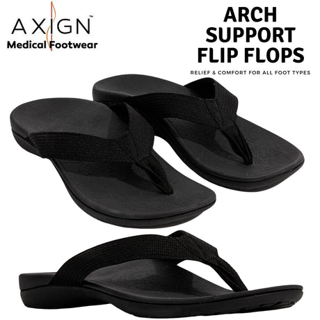 AXIGN Premium Orthotic Arch Support Flip Flops Sandal Thongs Archline - Black