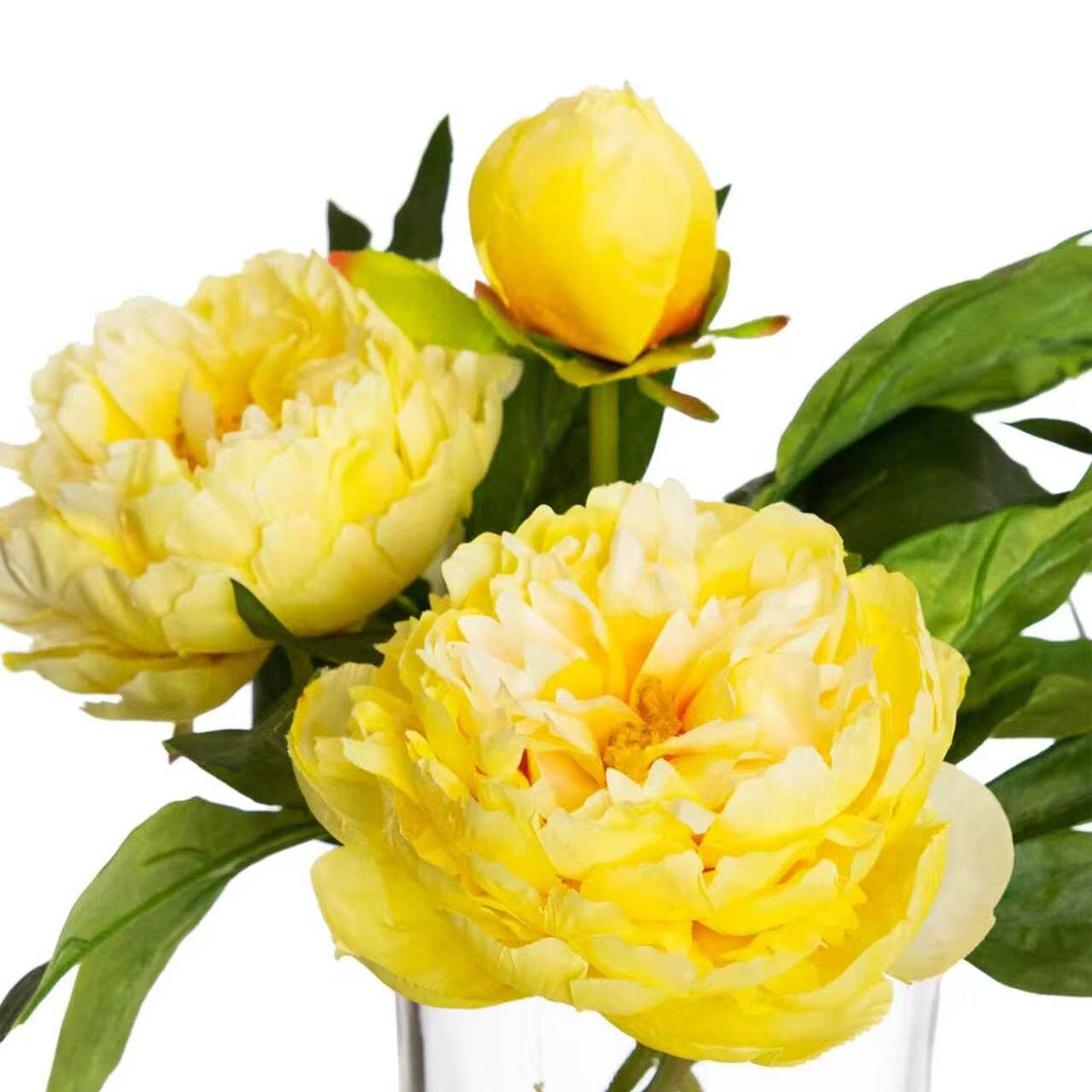 Artificial Peony Flower Arrangement in Glass Vase - Yellow (Faux Water Table Centrepiece)