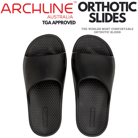 Archline Rebound Orthotic Slides Flip Flop Thongs Slip On Arch Support - Black