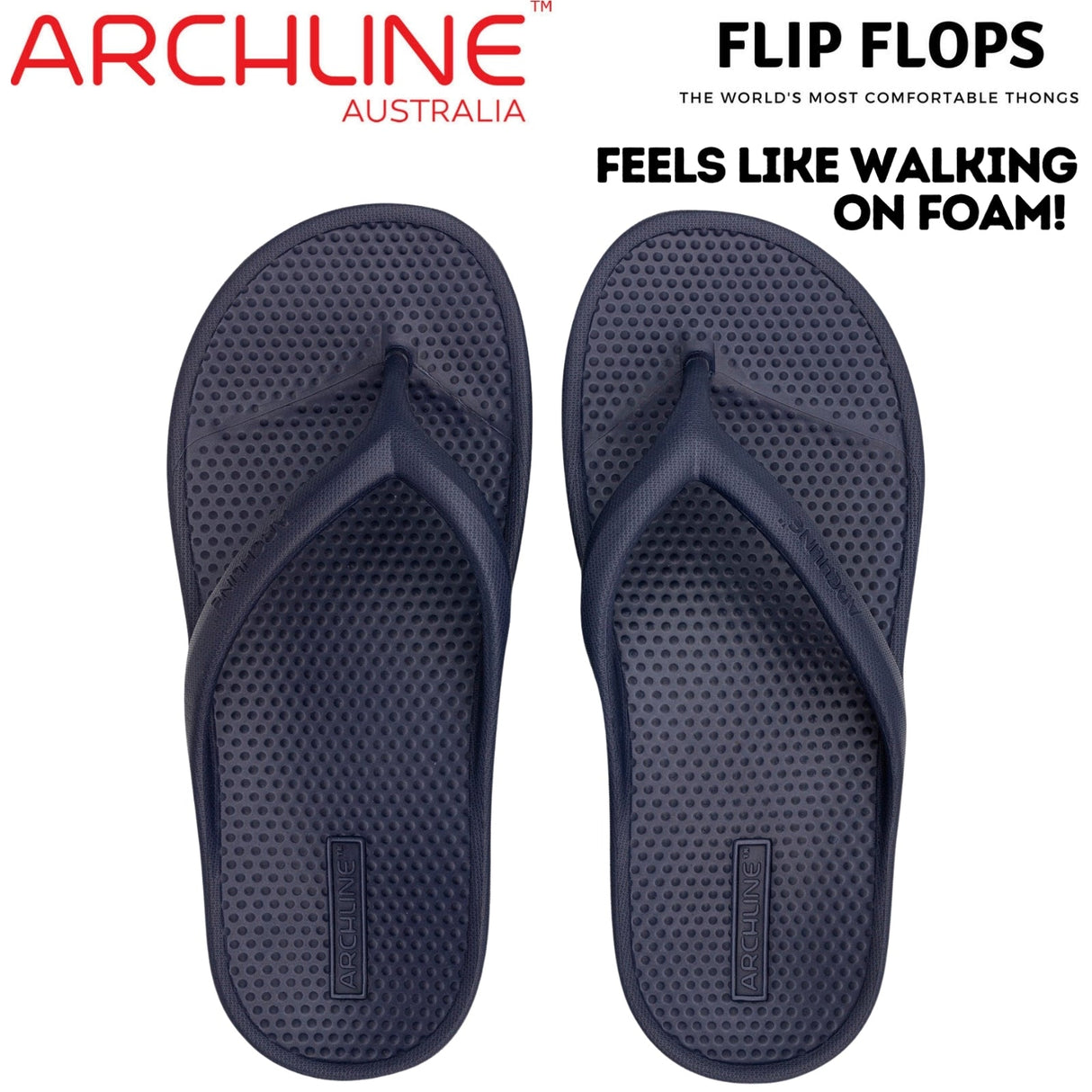 Archline Orthotic Foam Thongs Arch Support Flip Flops Orthopedic Rebound - Navy