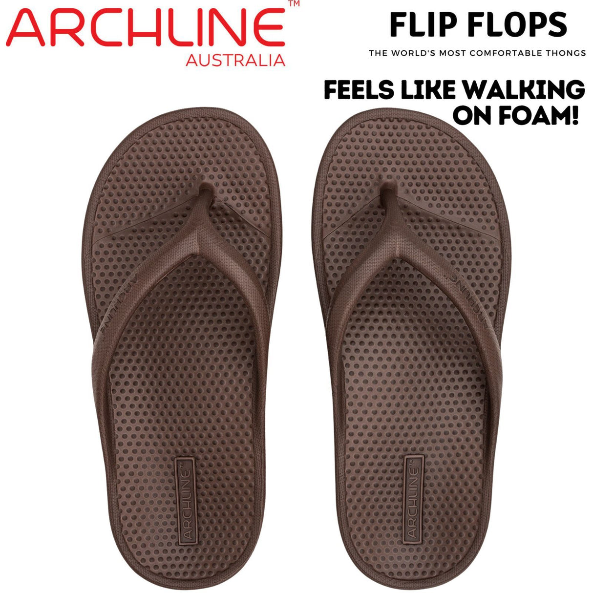 Archline Orthotic Foam Thongs Arch Support Flip Flops Orthopedic Rebound - Brown