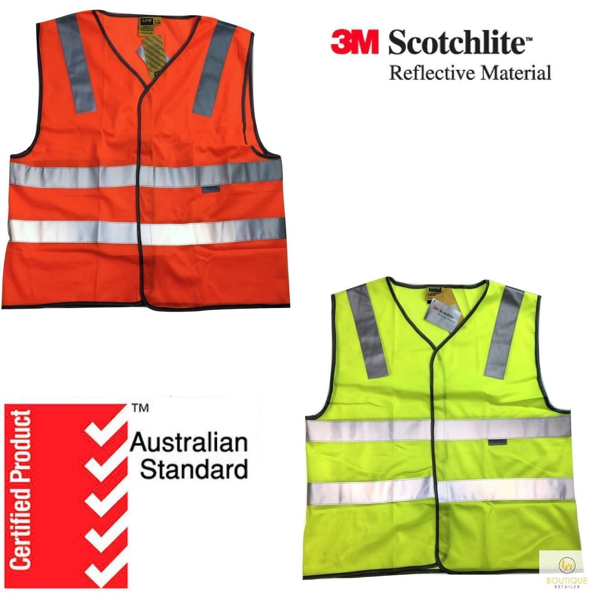 3M Reflective Tape Hi Vis Safety VEST Workwear Night & Day Use Safety Visibility - Yellow