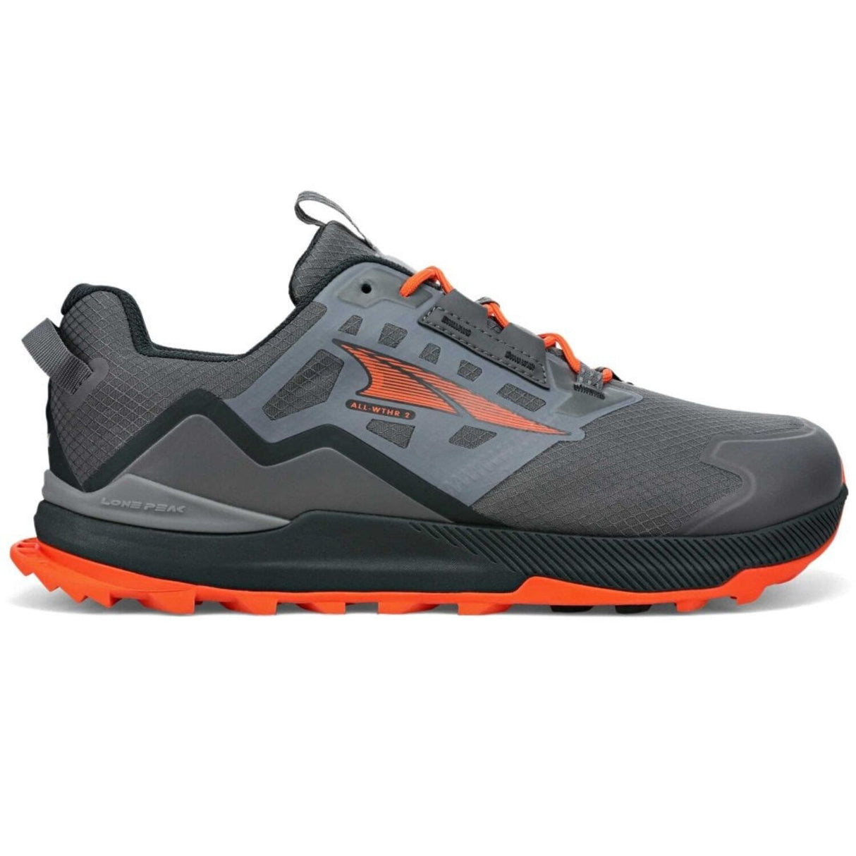 Altra Lone Peak All Weather Low 2 Mens Trail Running Shoes Waterproof MaxTrac EGO in Grey/Orange - US 9.5