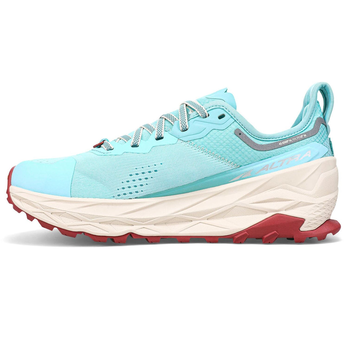 Altra Olympus 5 Womens Trail Running Shoes Vibram Megagrip EGO MAX Cushion in Light Blue