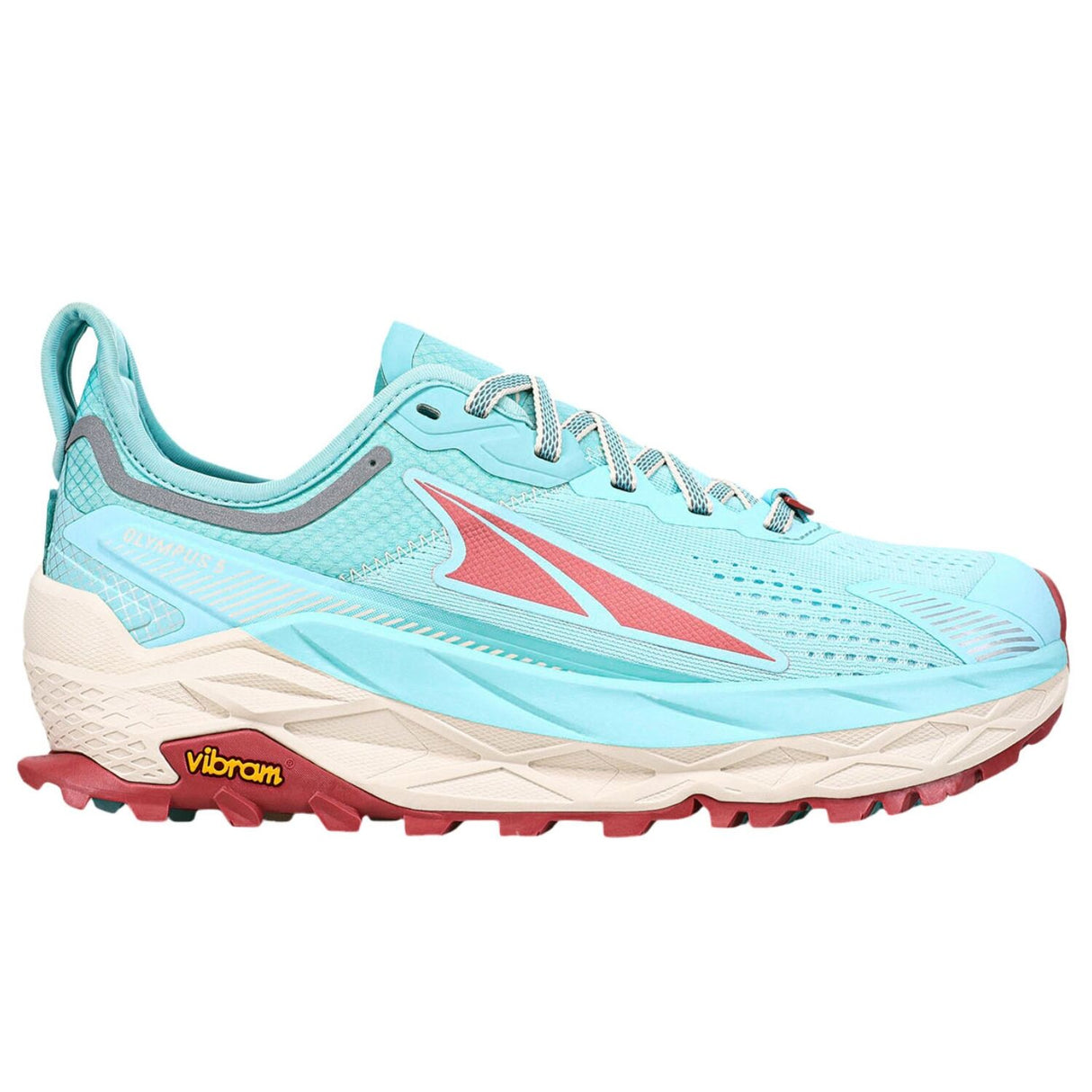 Altra Olympus 5 Womens Trail Running Shoes Vibram Megagrip EGO MAX Cushion in Light Blue - US 7.5