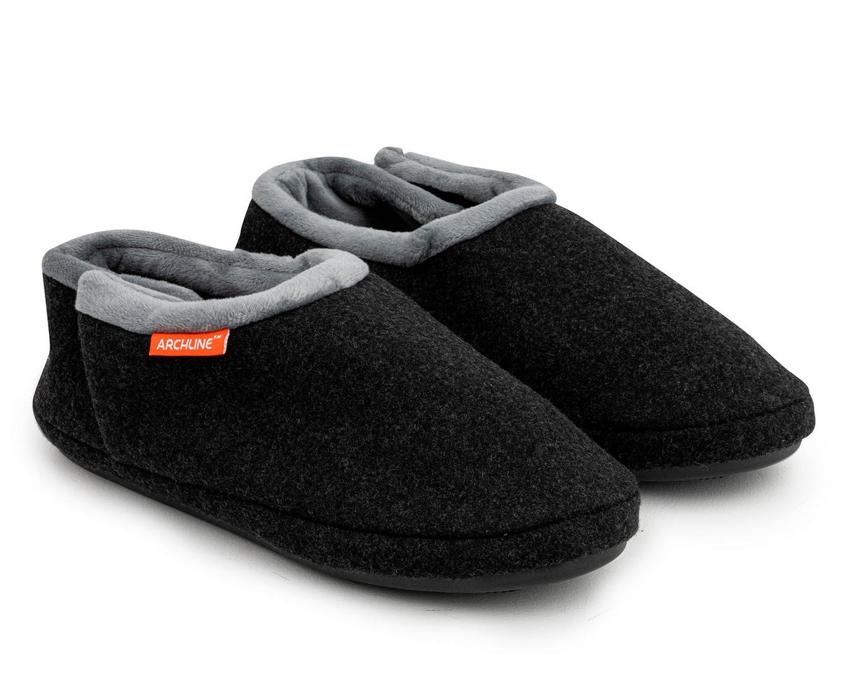 ARCHLINE Orthotic Slippers CLOSED Arch Scuffs Orthopedic Moccasins Shoes in Charcoal Marle