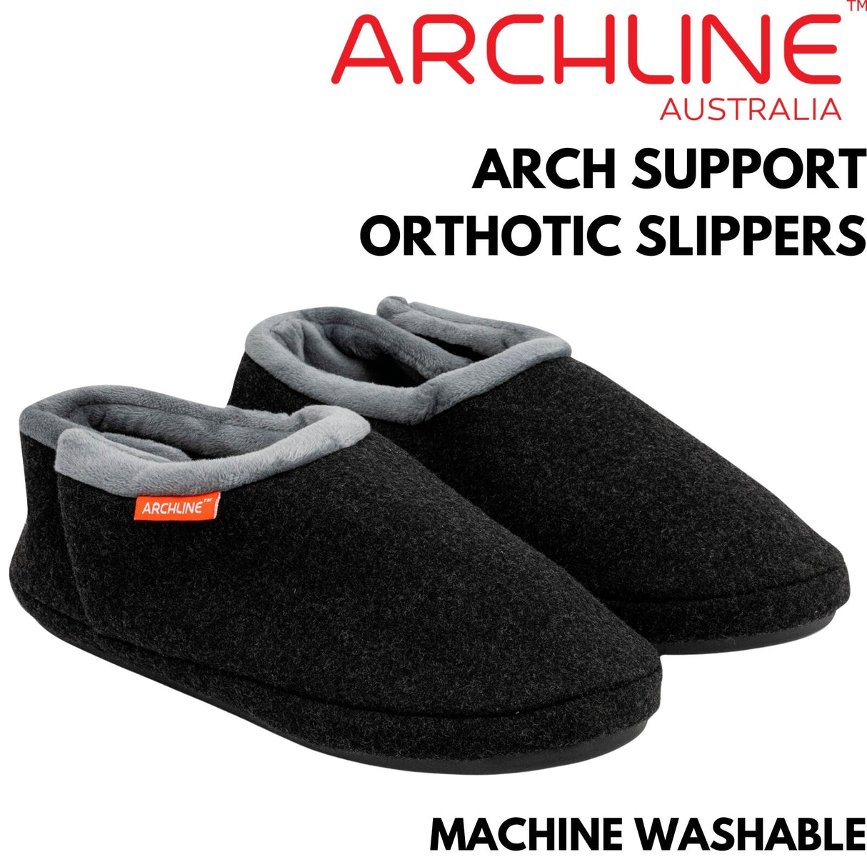 ARCHLINE Orthotic Slippers CLOSED Arch Scuffs Orthopedic Moccasins Shoes in Charcoal Marle