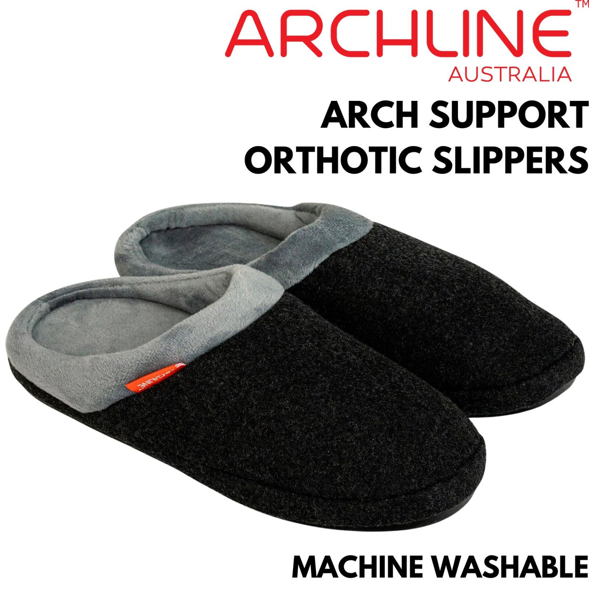 ARCHLINE Orthotic Slippers Slip On Arch Scuffs Orthopedic Moccasins in Charcoal Marle