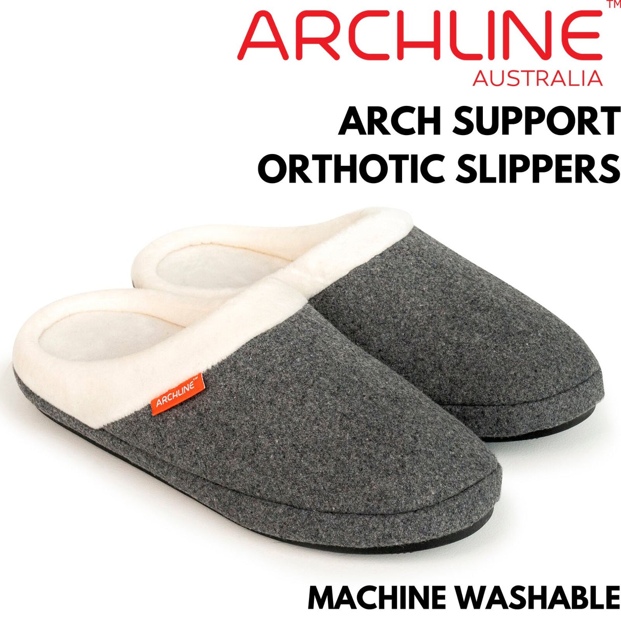 ARCHLINE Orthotic Slippers Slip On Arch Scuffs Orthopedic Moccasins in Grey Marle