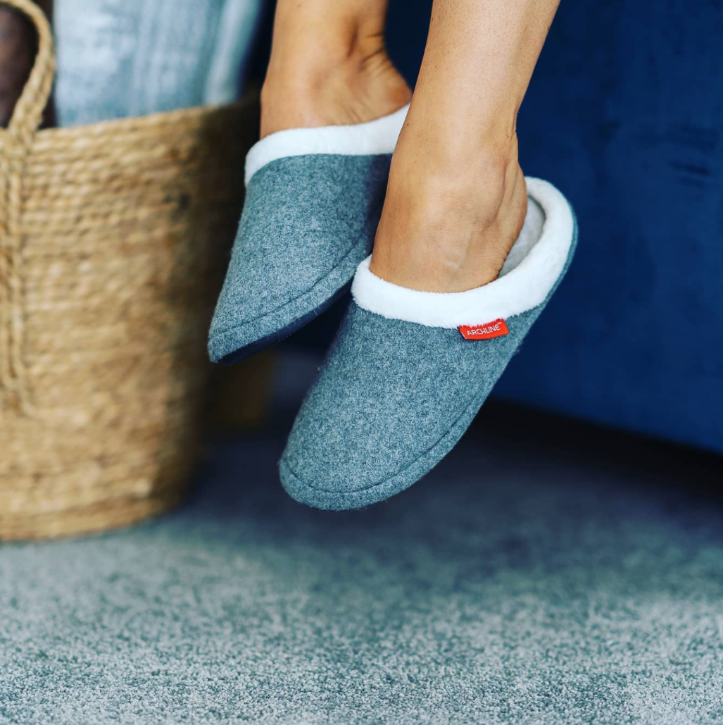 ARCHLINE Orthotic Slippers Slip On Arch Scuffs Orthopedic Moccasins in Grey Marle