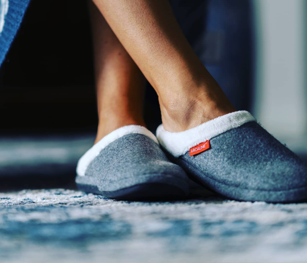 ARCHLINE Orthotic Slippers Slip On Arch Scuffs Orthopedic Moccasins in Grey Marle