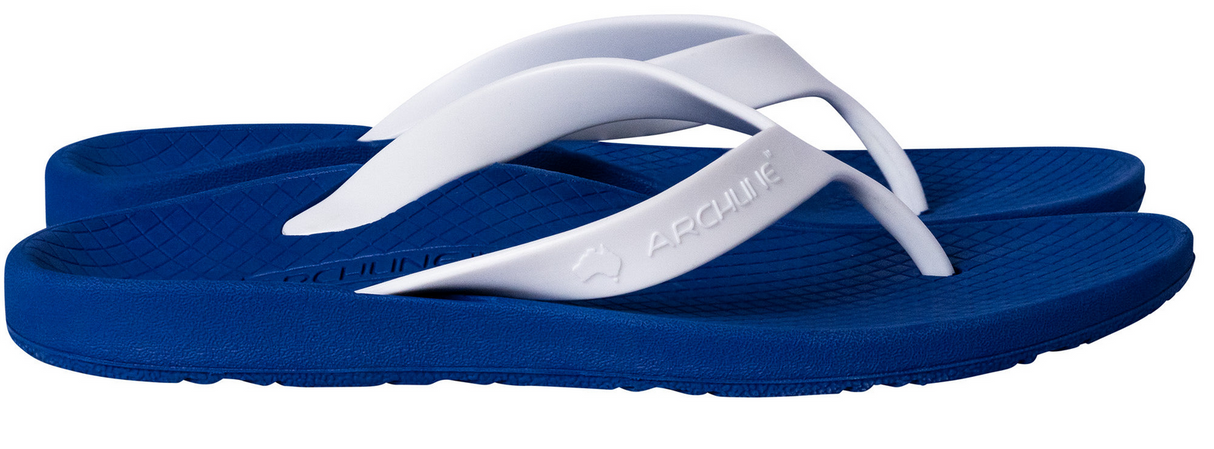 ARCHLINE Orthotic Thongs Arch Support Shoes Footwear Flip Flops Orthopedic - Blue/White