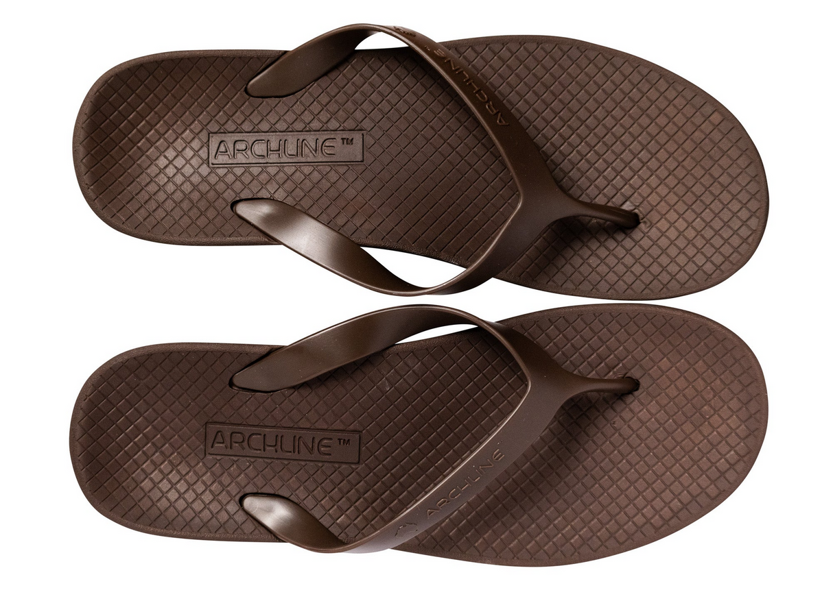 ARCHLINE Orthotic Thongs Arch Support Shoes Footwear Flip Flops Orthopedic - Brown/Brown