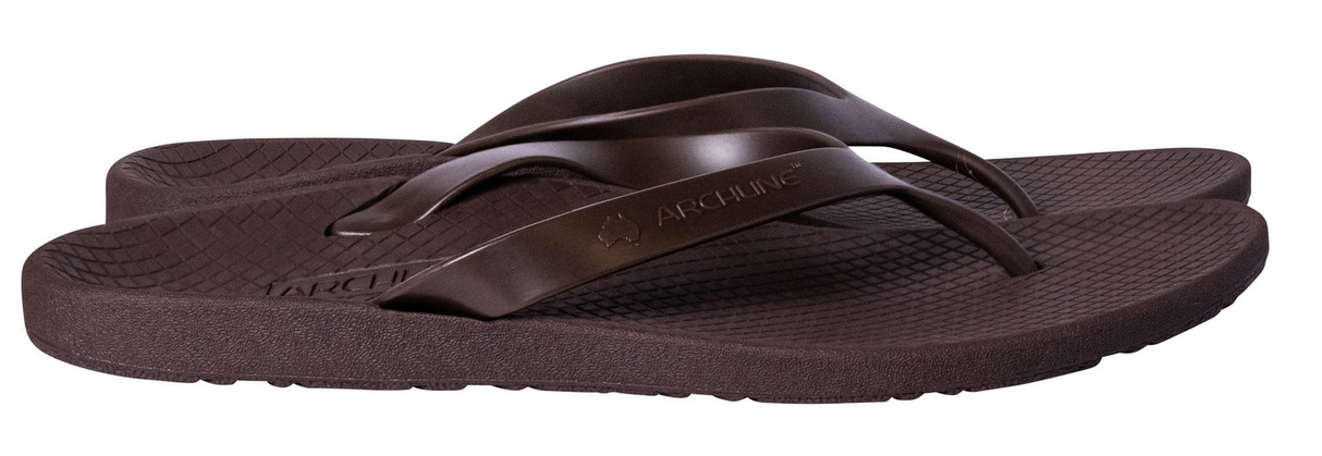 ARCHLINE Orthotic Thongs Arch Support Shoes Footwear Flip Flops Orthopedic - Brown/Brown