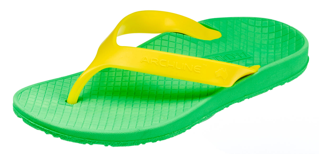 ARCHLINE Orthotic Thongs Arch Support Shoes Footwear Flip Flops Orthopedic - Green/Gold