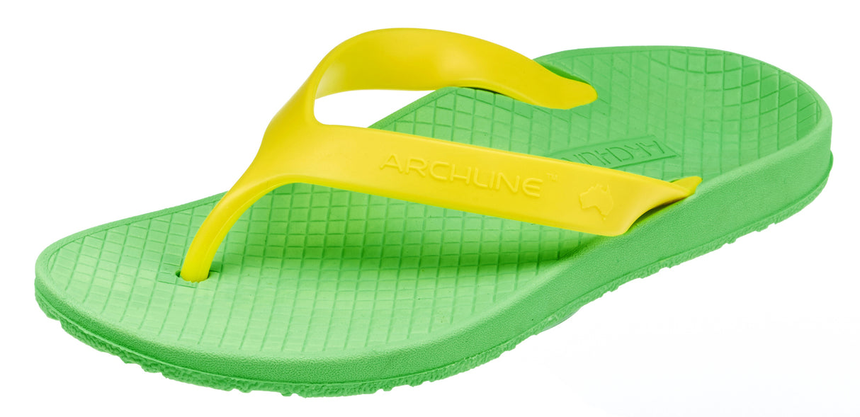 ARCHLINE Orthotic Thongs Arch Support Shoes Footwear Flip Flops Orthopedic - Green/Gold