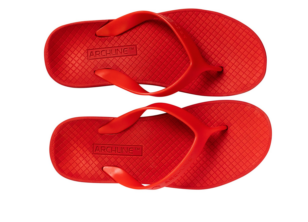 ARCHLINE Orthotic Thongs Arch Support Shoes Footwear Flip Flops Orthopedic - Red/Red
