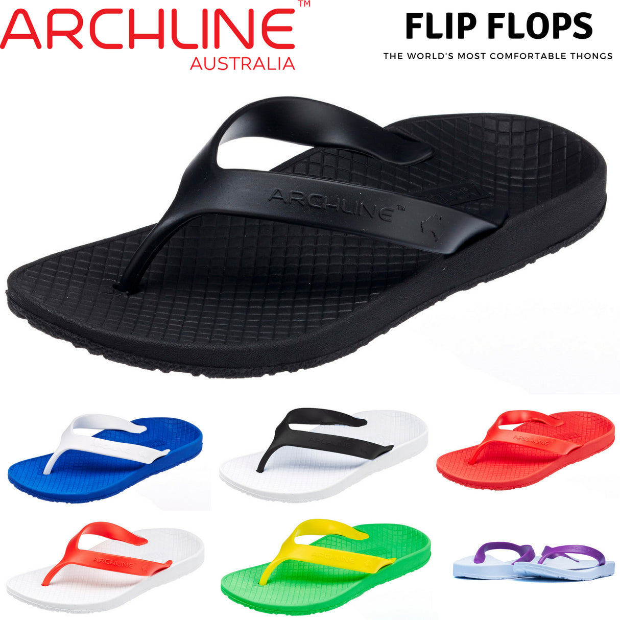 ARCHLINE Orthotic Thongs Arch Support Shoes Footwear Flip Flops Orthopedic - White/Black