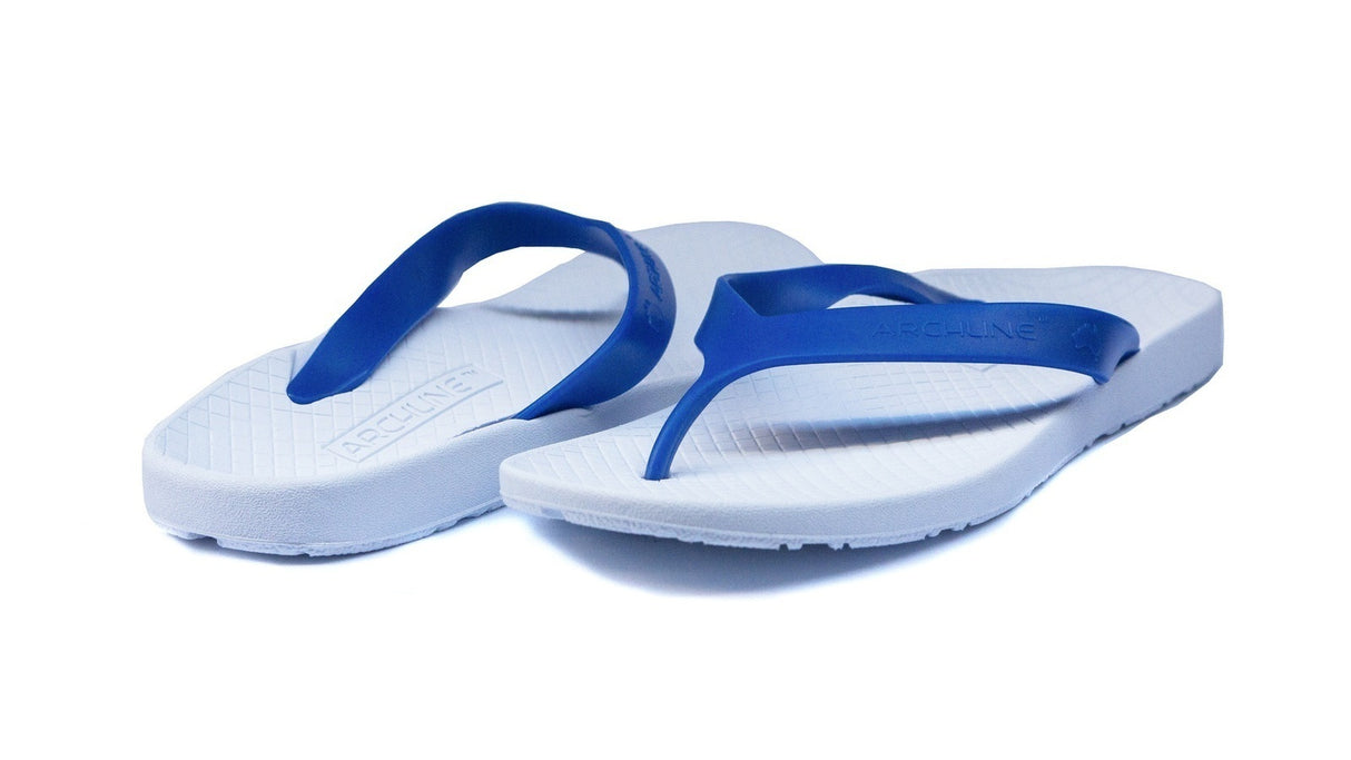 ARCHLINE Orthotic Thongs Arch Support Shoes Footwear Flip Flops Orthopedic - White/Blue