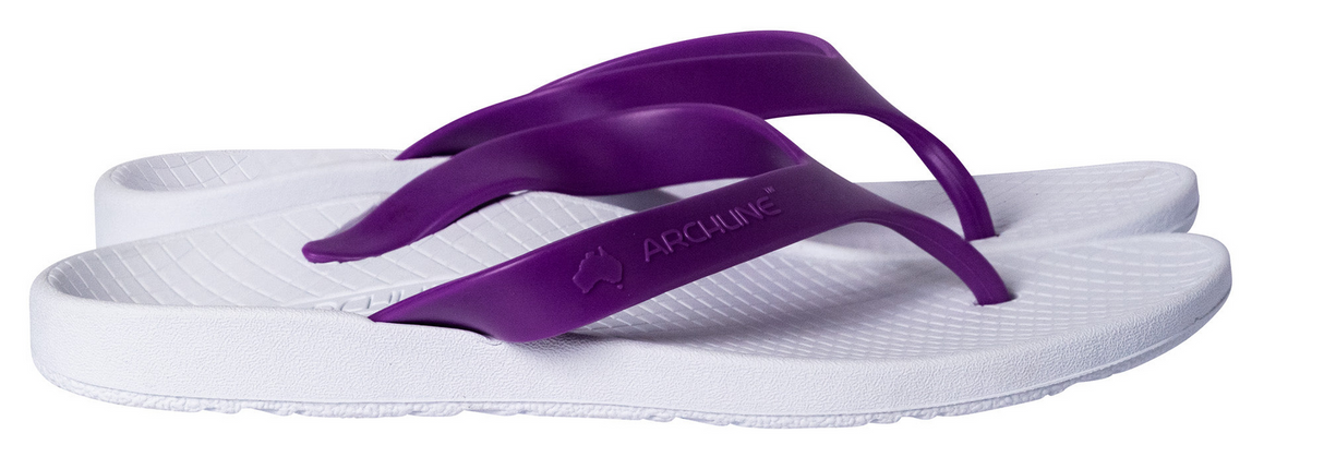 ARCHLINE Orthotic Thongs Arch Support Shoes Footwear Flip Flops Orthopedic - White/Fuchsia