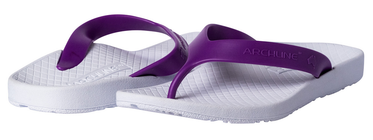 ARCHLINE Orthotic Thongs Arch Support Shoes Footwear Flip Flops Orthopedic - White/Fuchsia